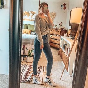 SOLD: Twist-front grey cropped sweater